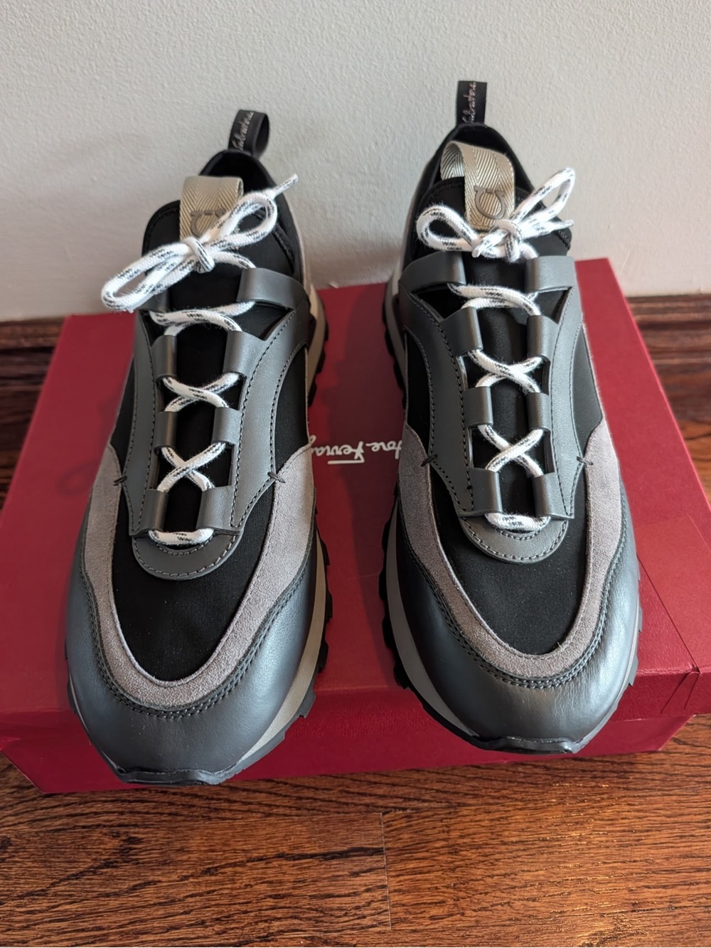 Salvatore Ferragamo Black & Gray Men's Runner Sneakers